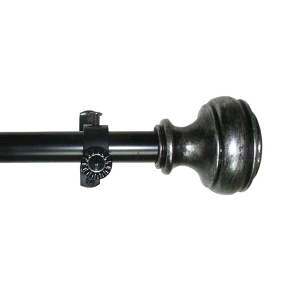 Black Silver Adjustable Window Decorative Curtain Rod Round Finial 28" - 48"
